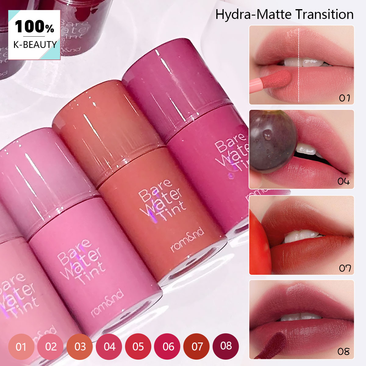 Lip Tint Korean - rom&nd BARE MOOL TINT, Su Bazlı